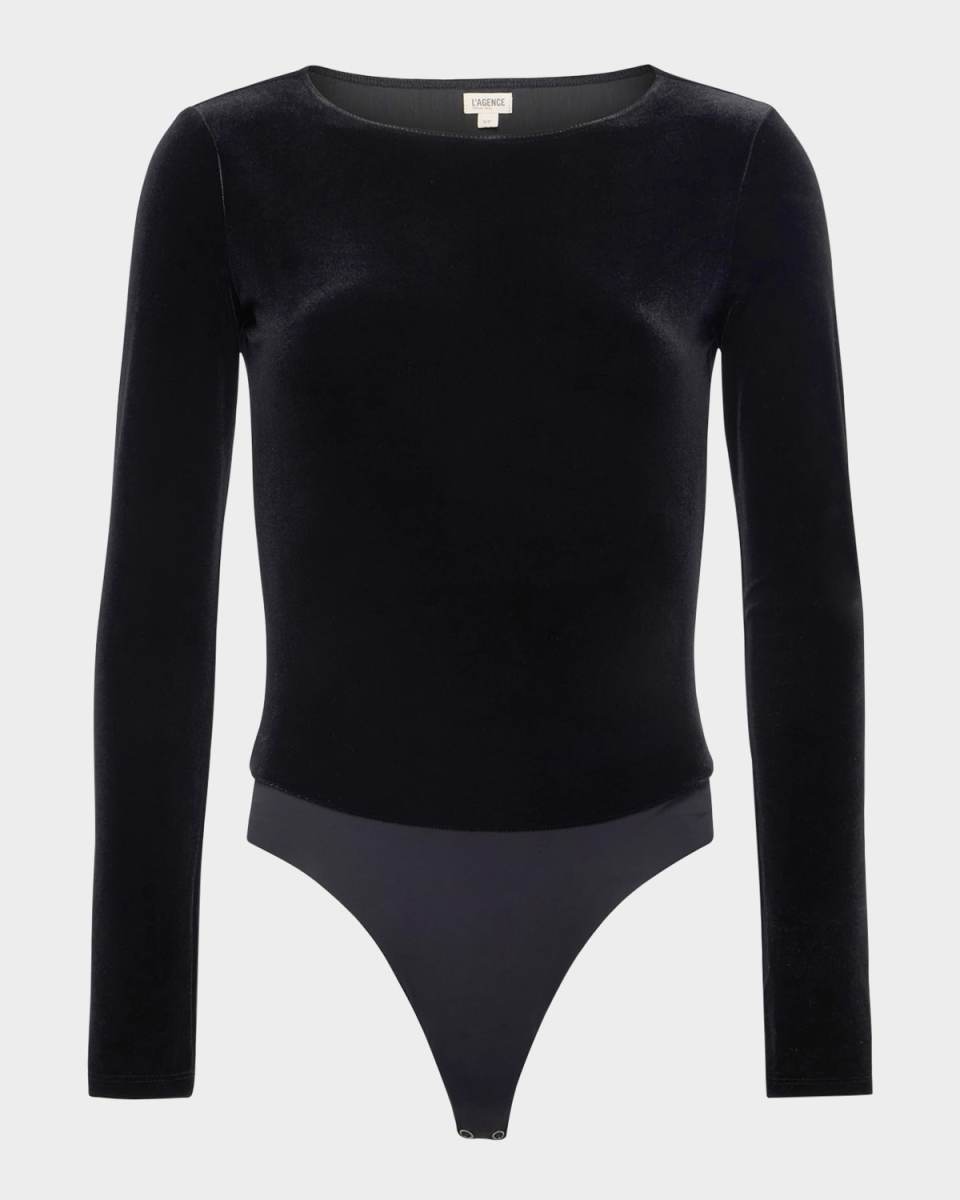 Seraphine Long-Sleeve Velvet Bodysuit